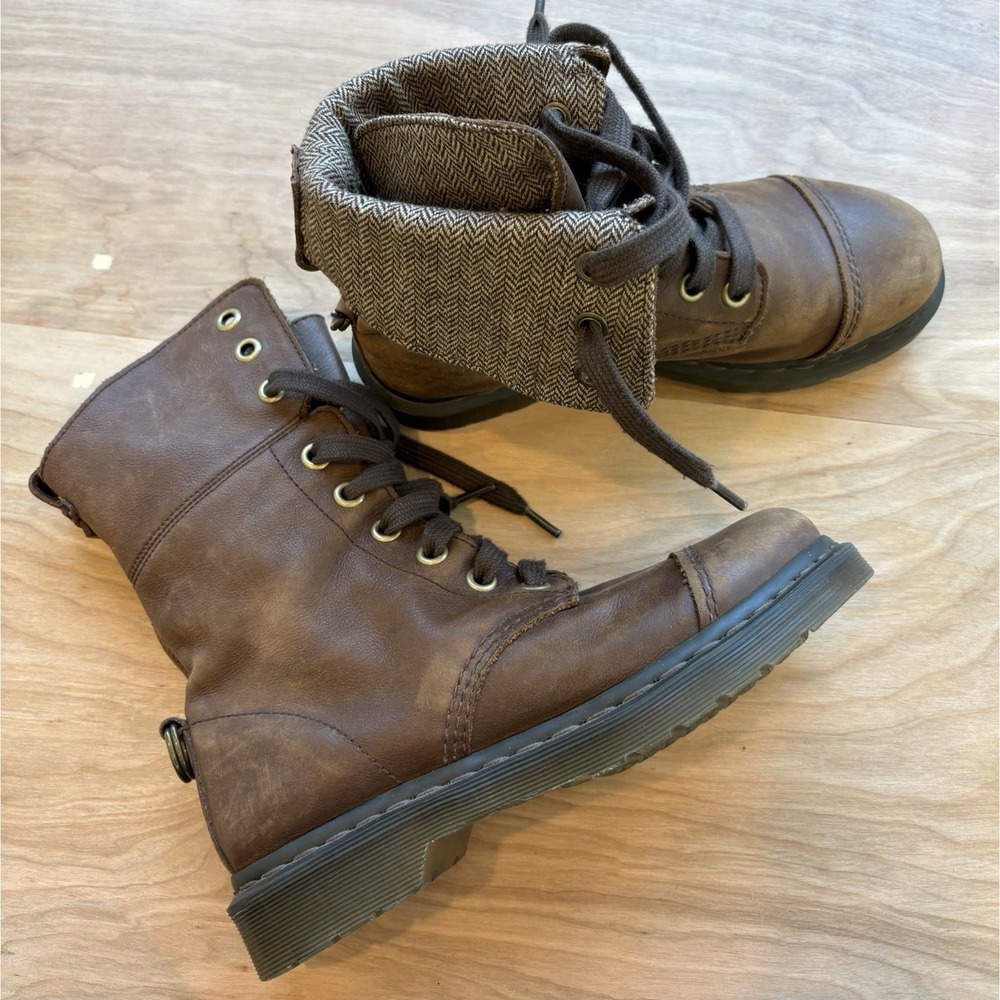 Dr. Martens Doc Aimilita Brown Leather Ribbon Lace Fold Down Boots Womens 9 - Picture 12 of 12